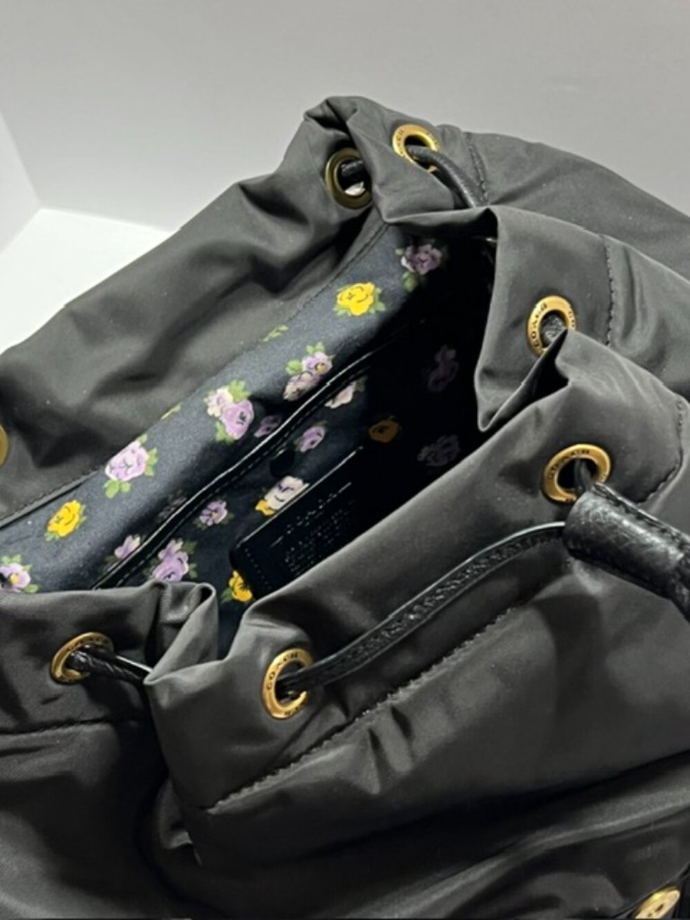 COACH Legacy Nylon and Leather Large Backpack Black w/drawstring & flap closure - Picture 12 of 12